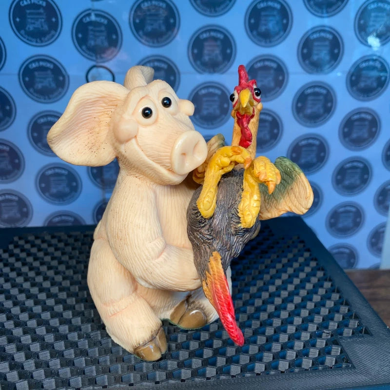 Vintage Piggin’ Friends Club Joining Piece Ornament Figurine Pig & Rooster Decor