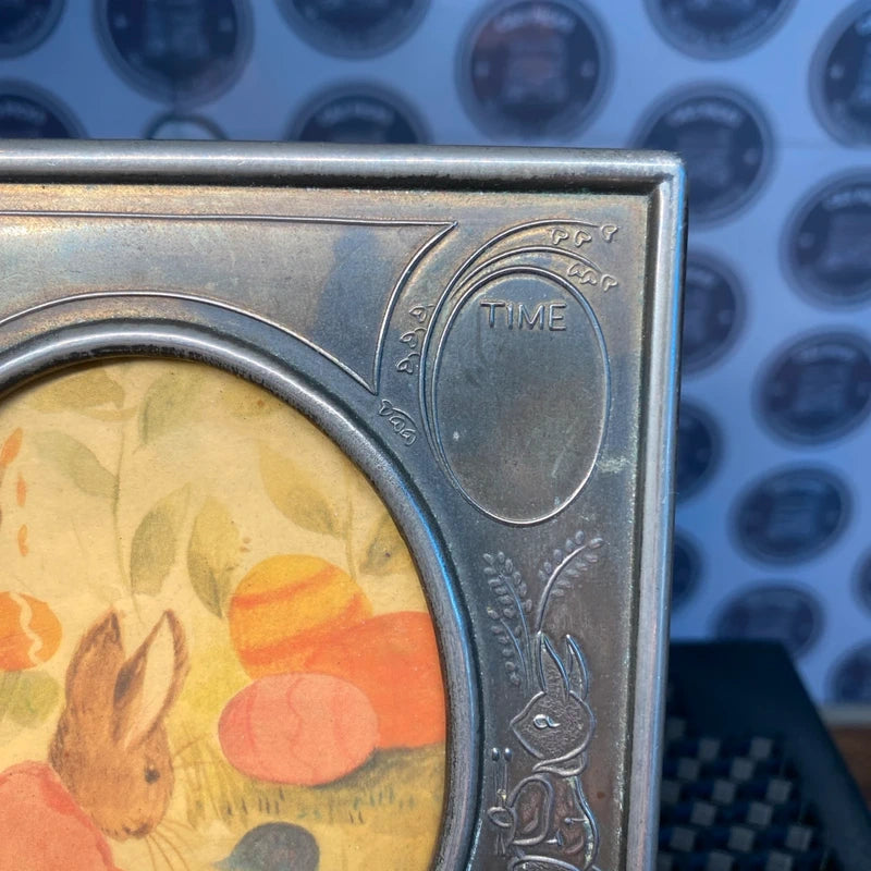 Vintage Silver Plated New Born Photo Picture Frame Date Time Weight Length Cute
