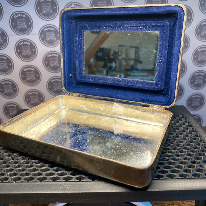 Vintage Jewellery Trinket Box W/ Mirror Silver Plated Home Decor Storage Prop