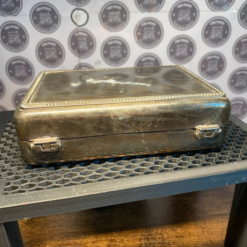 Vintage Jewellery Trinket Box W/ Mirror Silver Plated Home Decor Storage Prop