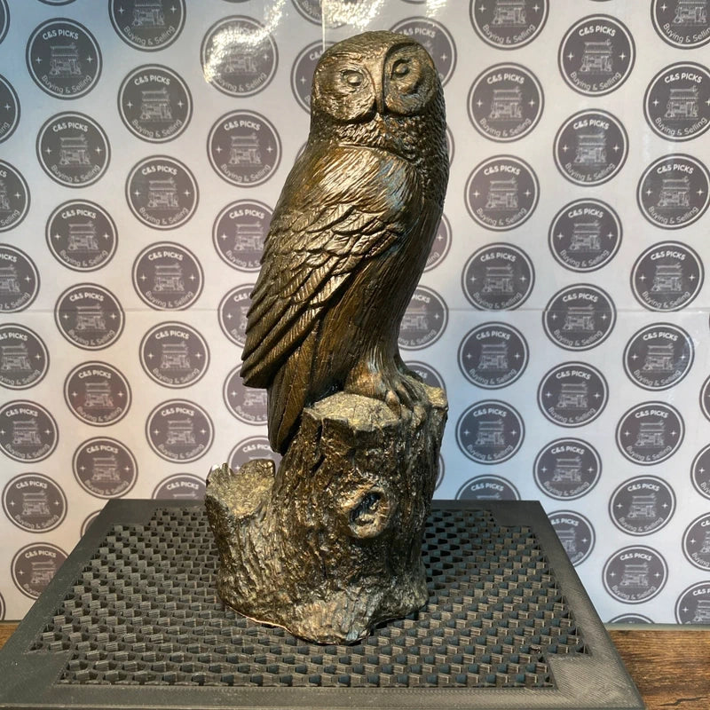 Vintage Stoneware Owl On Log Figurine Ornament Country Garden Home Decor Rustic