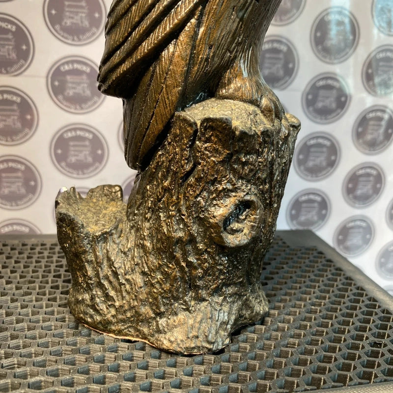Vintage Stoneware Owl On Log Figurine Ornament Country Garden Home Decor Rustic