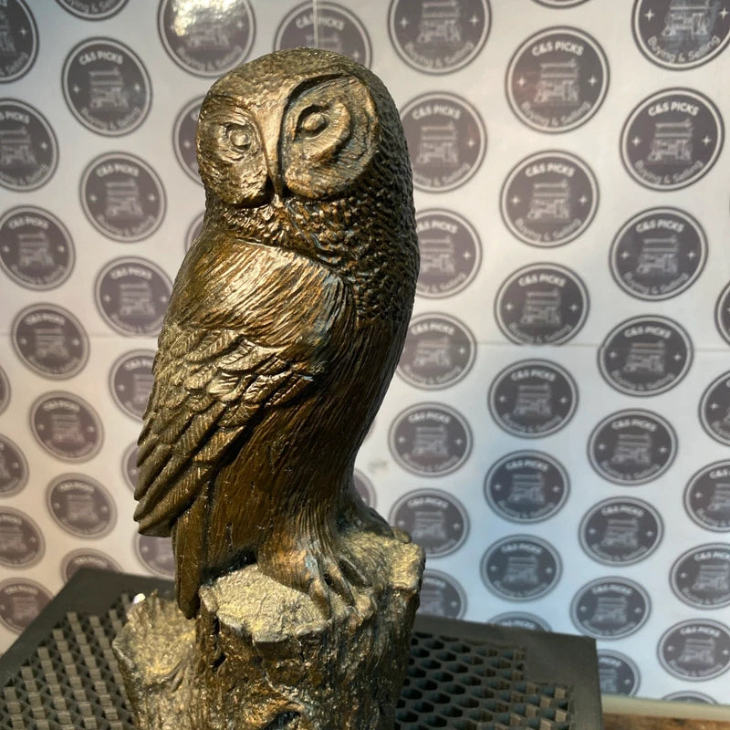 Vintage Stoneware Owl On Log Figurine Ornament Country Garden Home Decor Rustic
