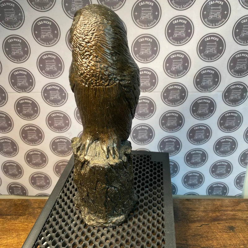 Vintage Stoneware Owl On Log Figurine Ornament Country Garden Home Decor Rustic