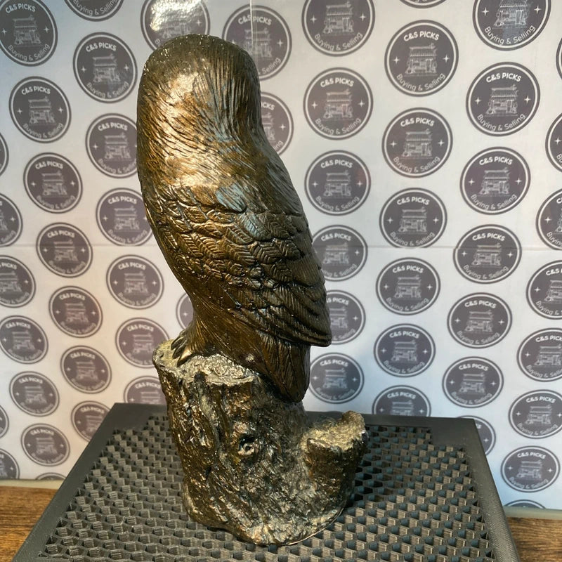Vintage Stoneware Owl On Log Figurine Ornament Country Garden Home Decor Rustic