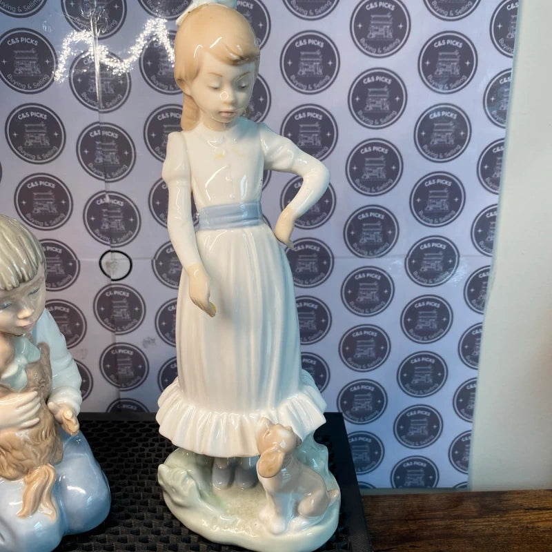 Vintage Pair of Nao Llardo Boy With Dog and Girl With Puppy Figurines Home Decor