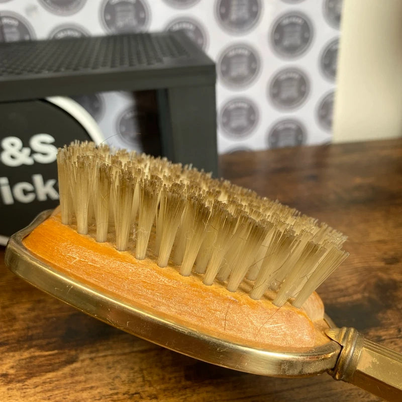 Vintage Hairbrushes Brass Handle Silver Plated 100% Nylon Decor Collectable Prop