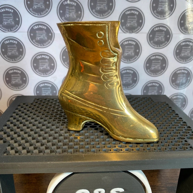 Vintage Brass Victorian Style Boot High Heel Vase Planter Decor Ashtray Shoe