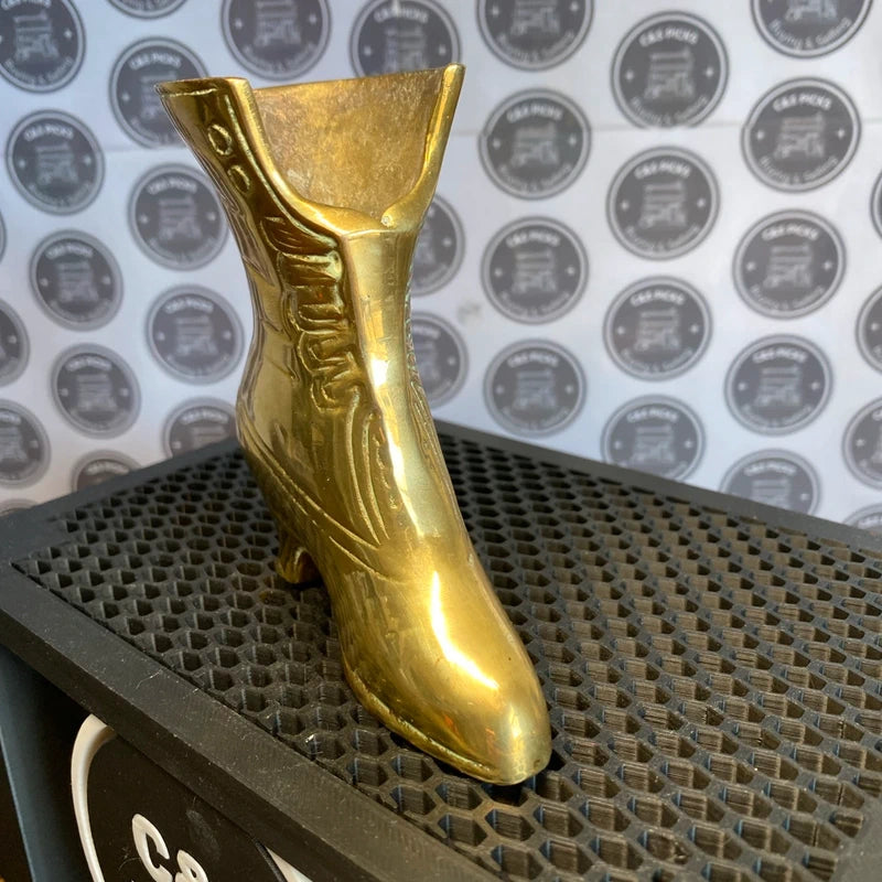 Vintage Brass Victorian Style Boot High Heel Vase Planter Decor Ashtray Shoe