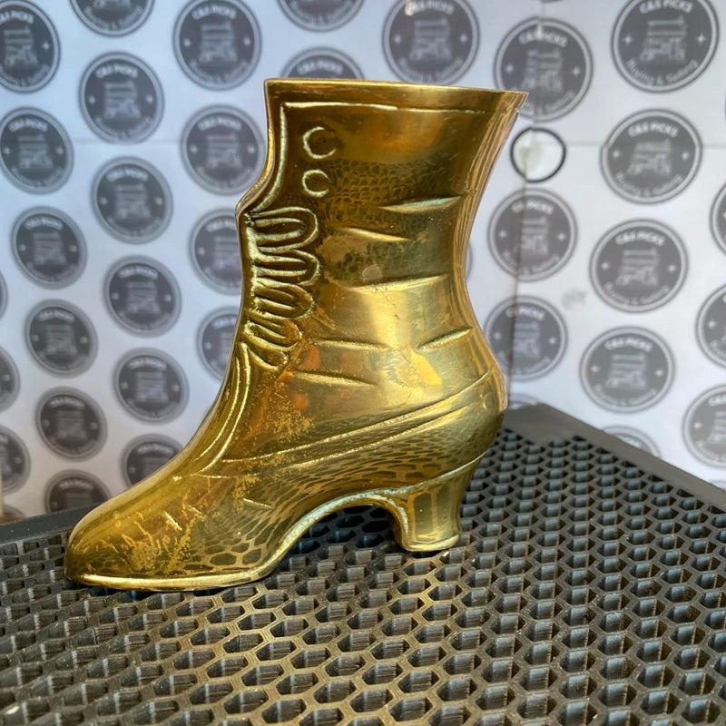 Vintage Brass Victorian Style Boot High Heel Vase Planter Decor Ashtray Shoe