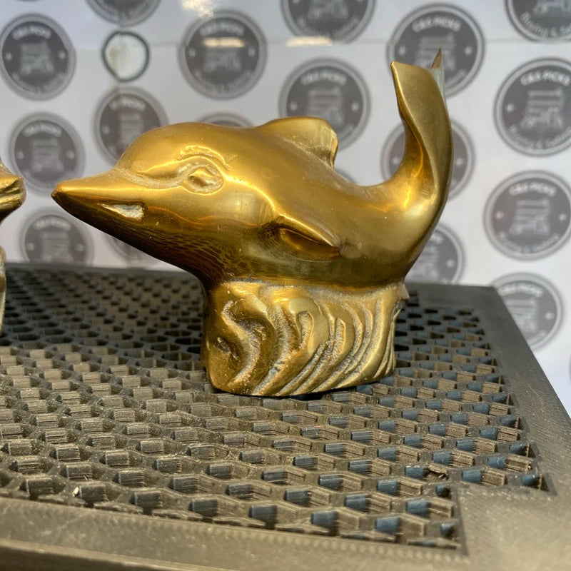 Vintage Brass Jumping Dolphin Figurine Ornament Paperweight X2 Nautical Decor
