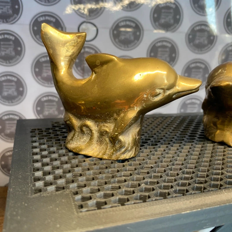 Vintage Brass Jumping Dolphin Figurine Ornament Paperweight X2 Nautical Decor