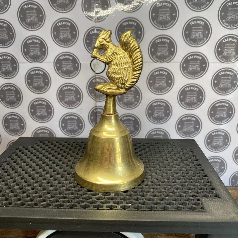 Vintage Brass Bell Squirrel Top Ornament Home Decor Animal Statue Figurine