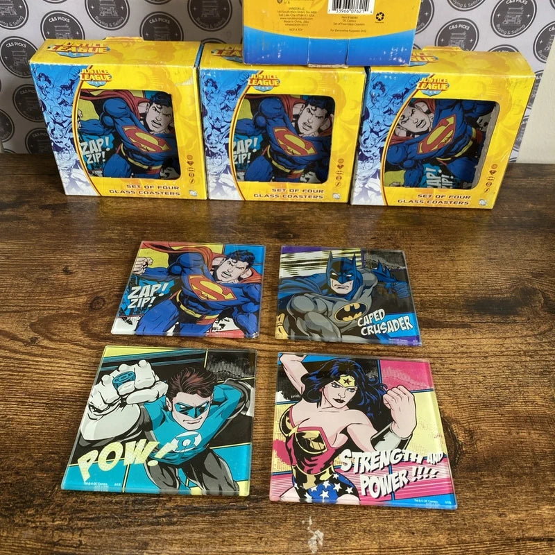 Justice League DC Comics Set of Four Glass Coasters Batman Superman Wonder Woman