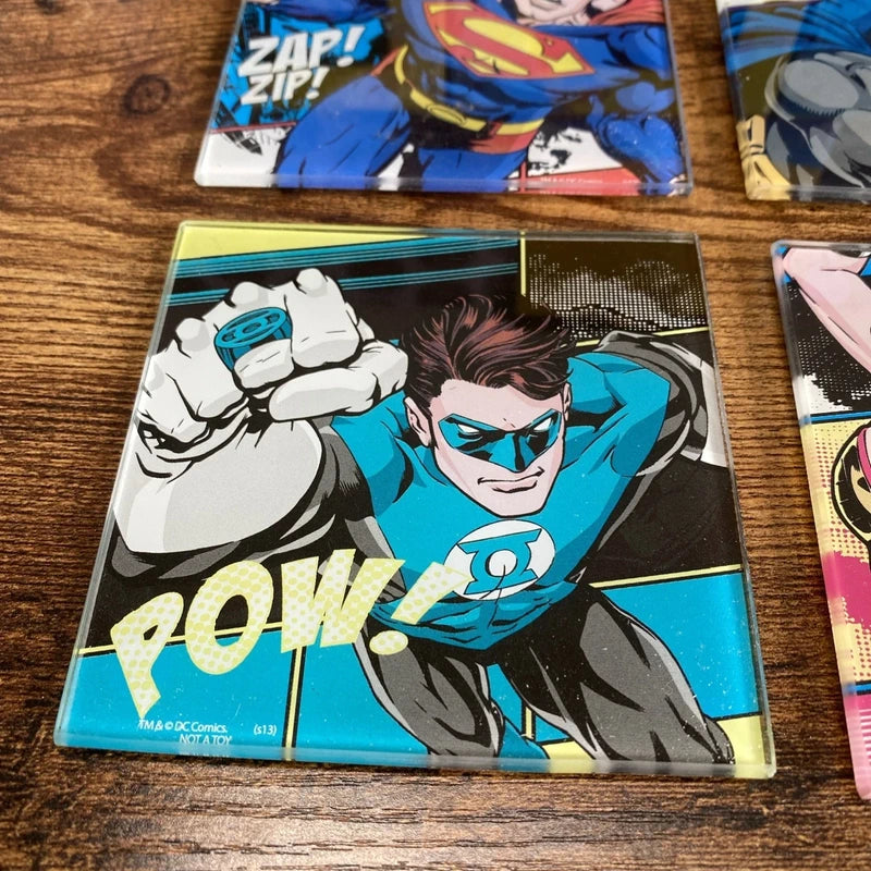 Justice League DC Comics Set of Four Glass Coasters Batman Superman Wonder Woman