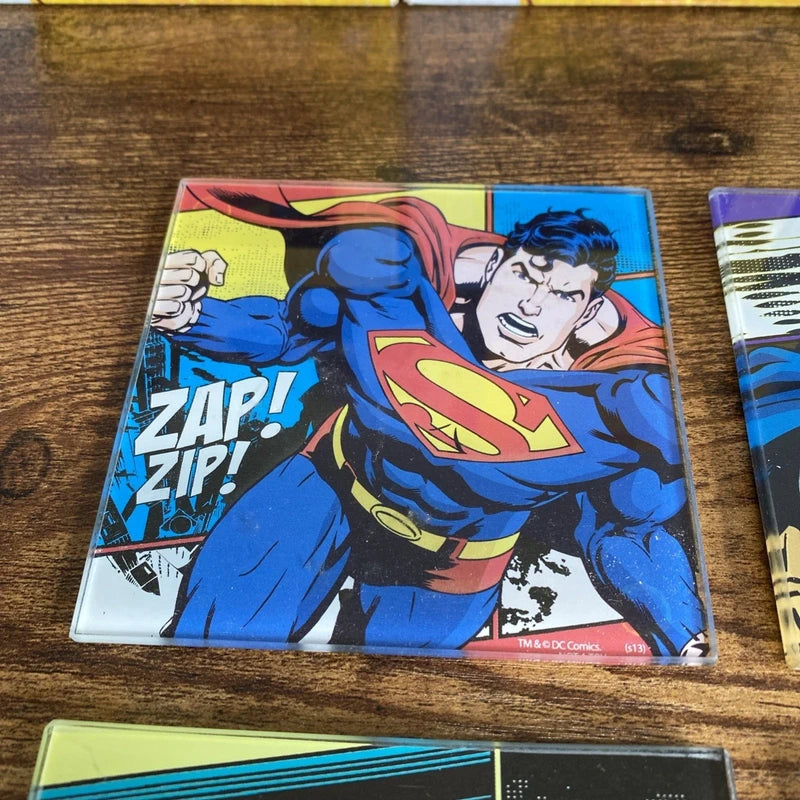 Justice League DC Comics Set of Four Glass Coasters Batman Superman Wonder Woman