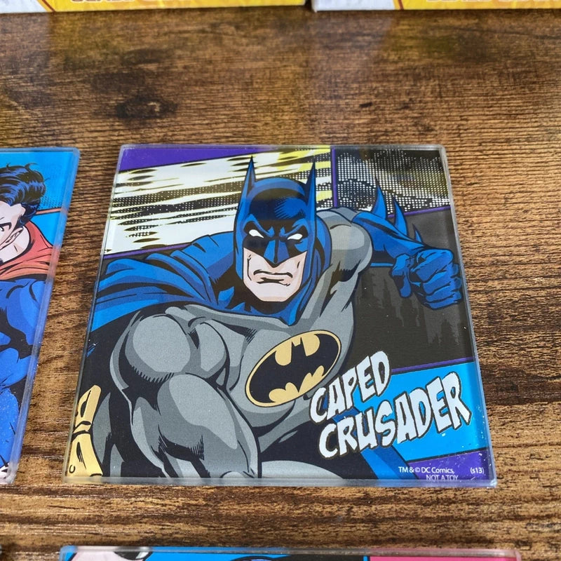 Justice League DC Comics Set of Four Glass Coasters Batman Superman Wonder Woman