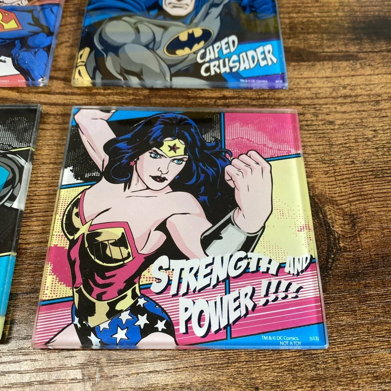 Justice League DC Comics Set of Four Glass Coasters Batman Superman Wonder Woman