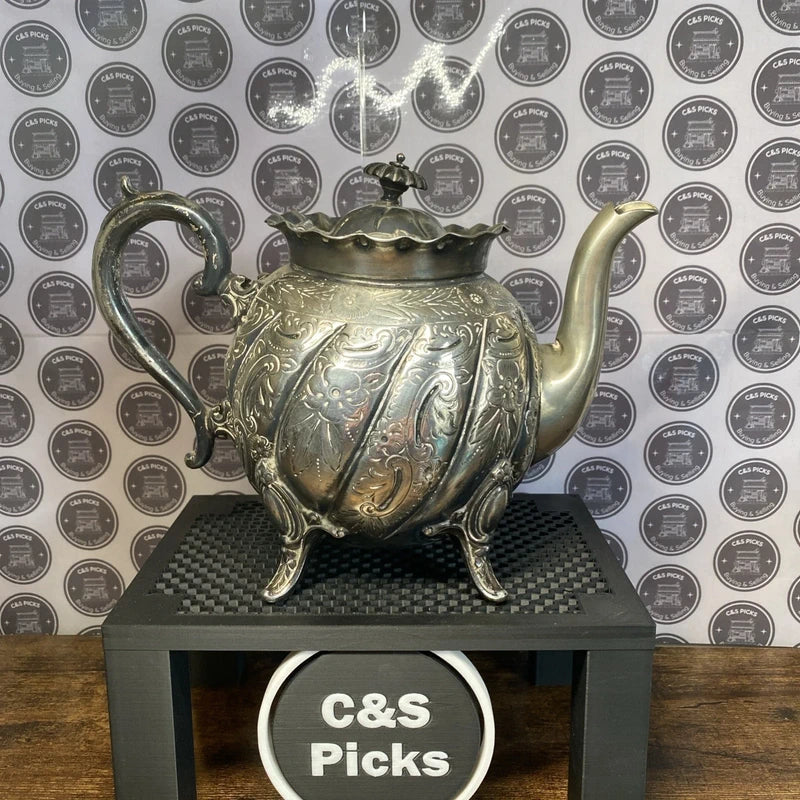 Vintage Silver Plated EPBM Tea Pot 19th Century Antique Victorian Style Decor