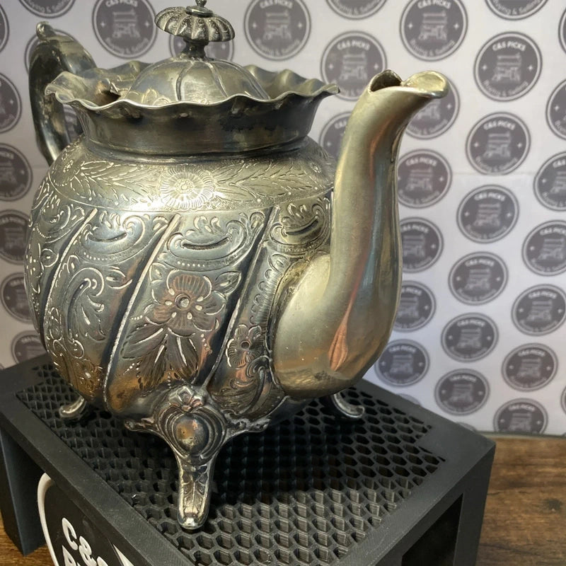 Vintage Silver Plated EPBM Tea Pot 19th Century Antique Victorian Style Decor