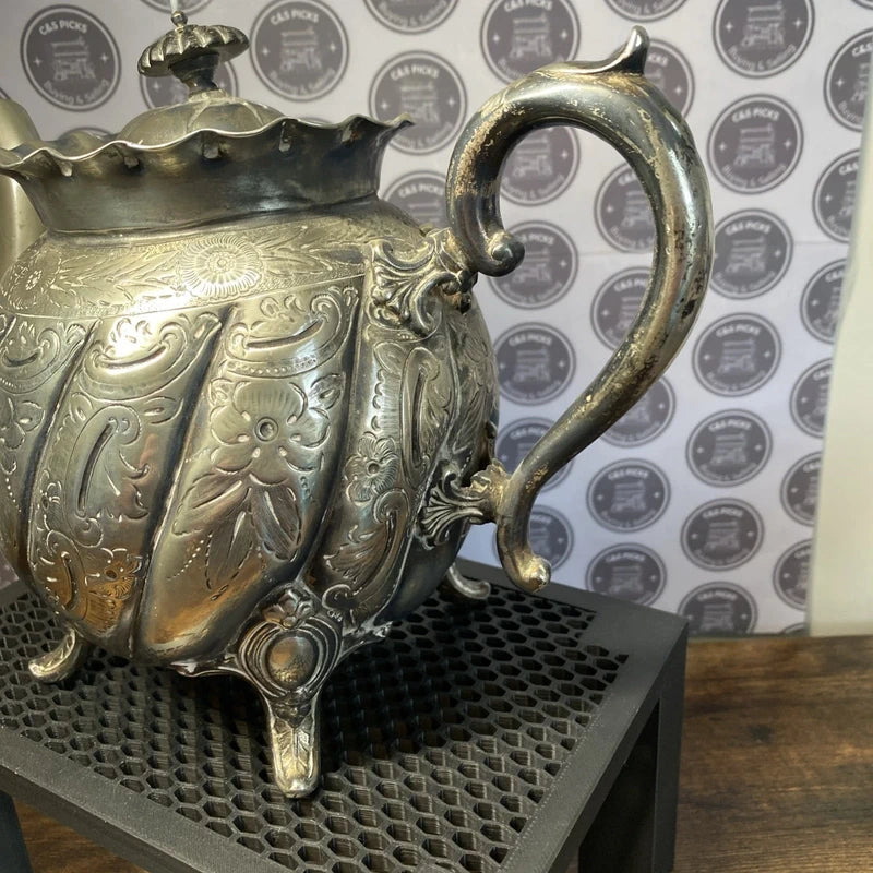 Vintage Silver Plated EPBM Tea Pot 19th Century Antique Victorian Style Decor