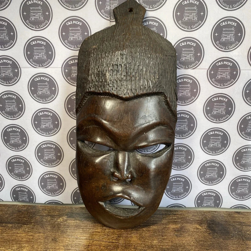 Vintage Solid Wood Hand Carved African Tribal Mask Wall Art Plaque Decor Gift