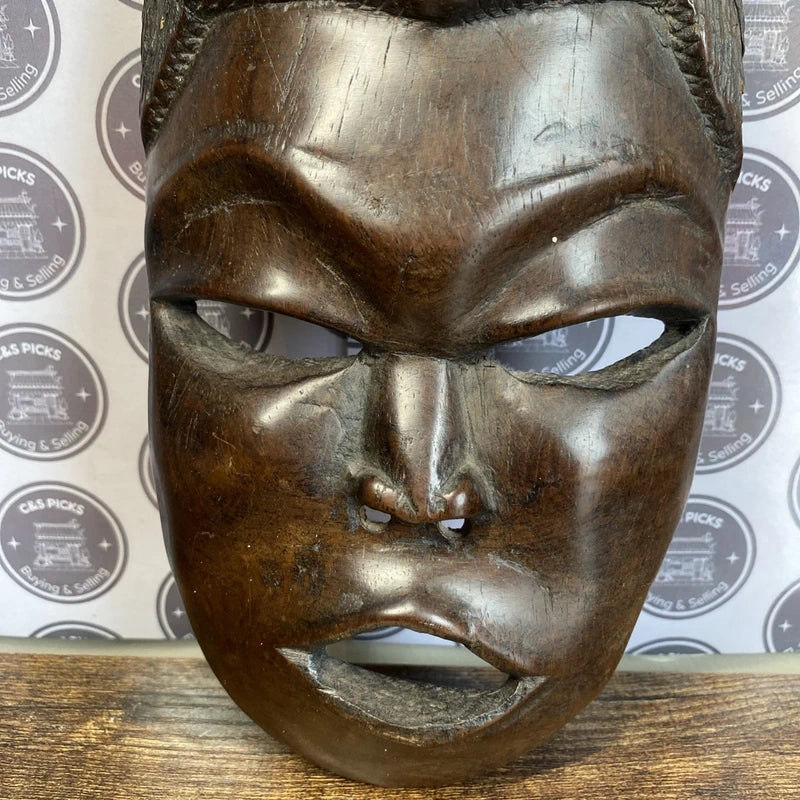Vintage Solid Wood Hand Carved African Tribal Mask Wall Art Plaque Decor Gift