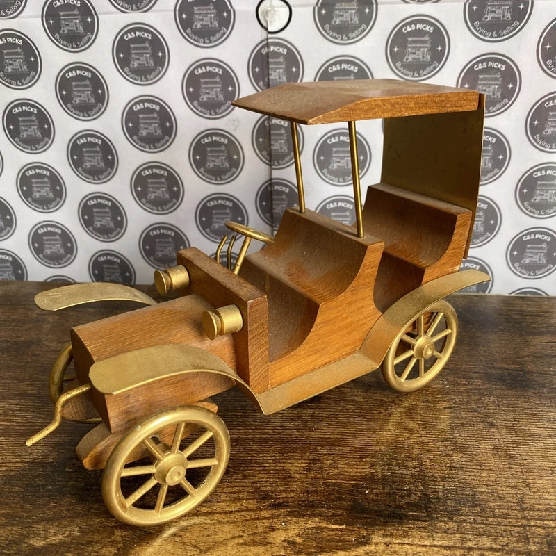 Vintage Wooden & Brass Antique Car Automotive Theme Desk Decor Mancave Bar Gift
