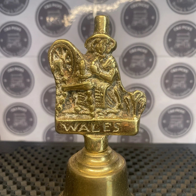 Vintage Solid Brass Hand Bell Wales Welsh Souvenir Collectible Decor Mancave Bar