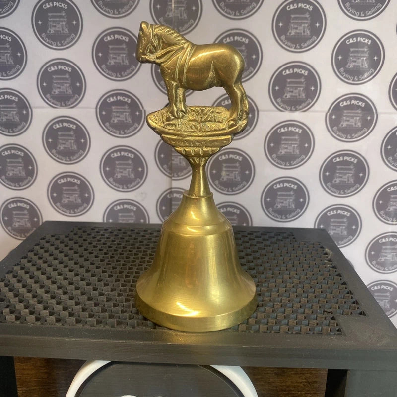 Vintage Brass Hand Bell Detailed Horse Design Made In India Decor Home Bar Prop
