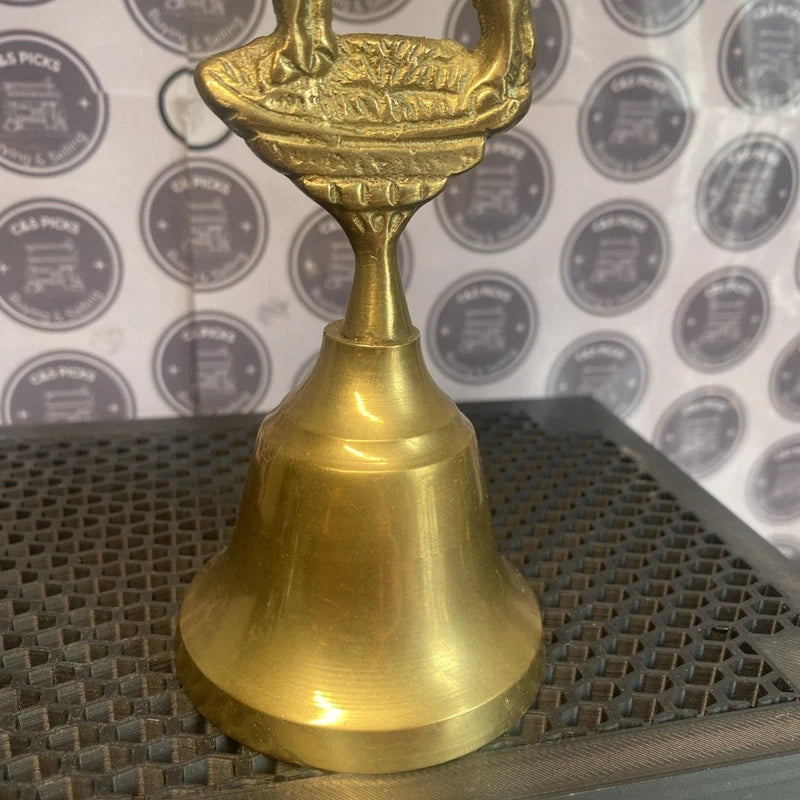 Vintage Brass Hand Bell Detailed Horse Design Made In India Decor Home Bar Prop
