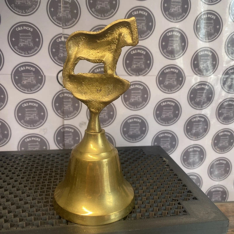 Vintage Brass Hand Bell Detailed Horse Design Made In India Decor Home Bar Prop