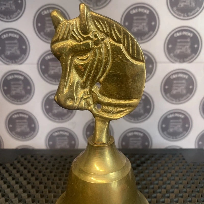 Vintage Brass Hand Bell Horse Head Handle Home Decor Collectible Gift Prop