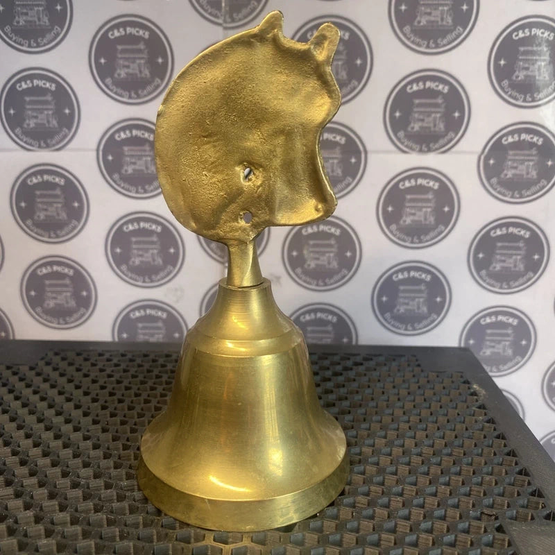 Vintage Brass Hand Bell Horse Head Handle Home Decor Collectible Gift Prop