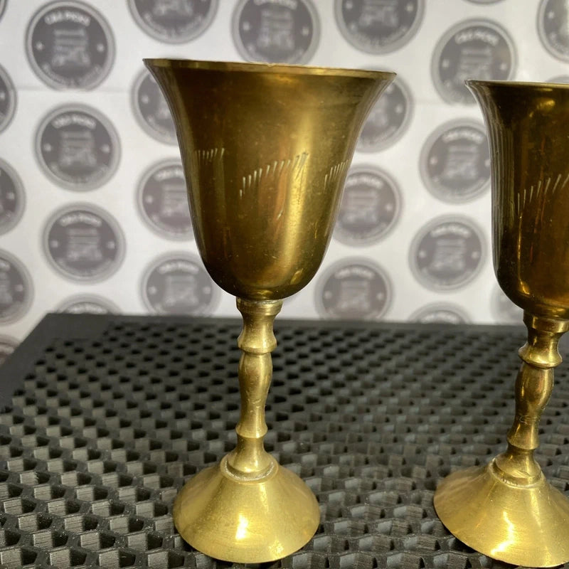 Vintage Miniature Brass Goblet Candle Sticks Patina Etched Home Decor Home Bar 2