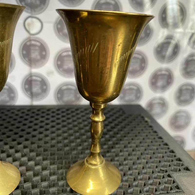 Vintage Miniature Brass Goblet Candle Sticks Patina Etched Home Decor Home Bar 2