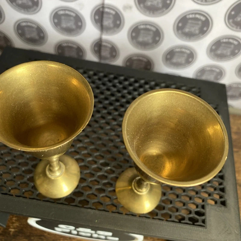 Vintage Miniature Brass Goblet Candle Sticks Patina Etched Home Decor Home Bar 2