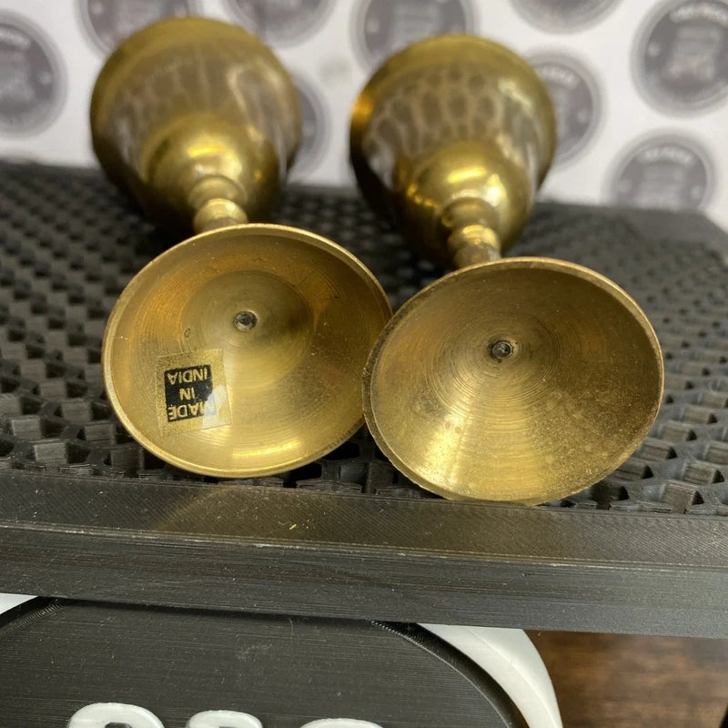 Vintage Miniature Brass Goblet Candle Sticks Patina Etched Home Decor Home Bar 2