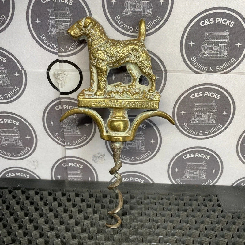Vintage Brass Corkscrew Wine Bottle Opener Fox Terrier Dog Mancave Home Bar Pub