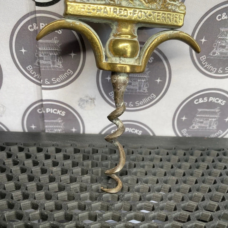 Vintage Brass Corkscrew Wine Bottle Opener Fox Terrier Dog Mancave Home Bar Pub