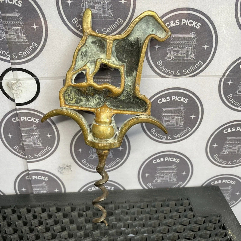Vintage Brass Corkscrew Wine Bottle Opener Fox Terrier Dog Mancave Home Bar Pub
