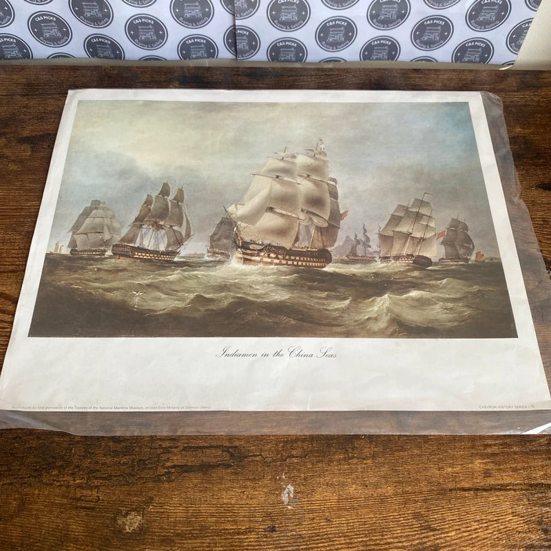 Vintage Nautical Art Indiamen In The China Seas Painting Print - Ships Boats Sea