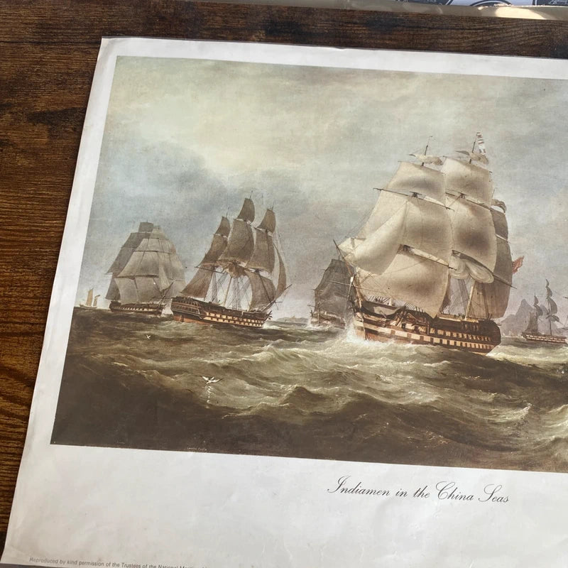 Vintage Nautical Art Indiamen In The China Seas Painting Print - Ships Boats Sea