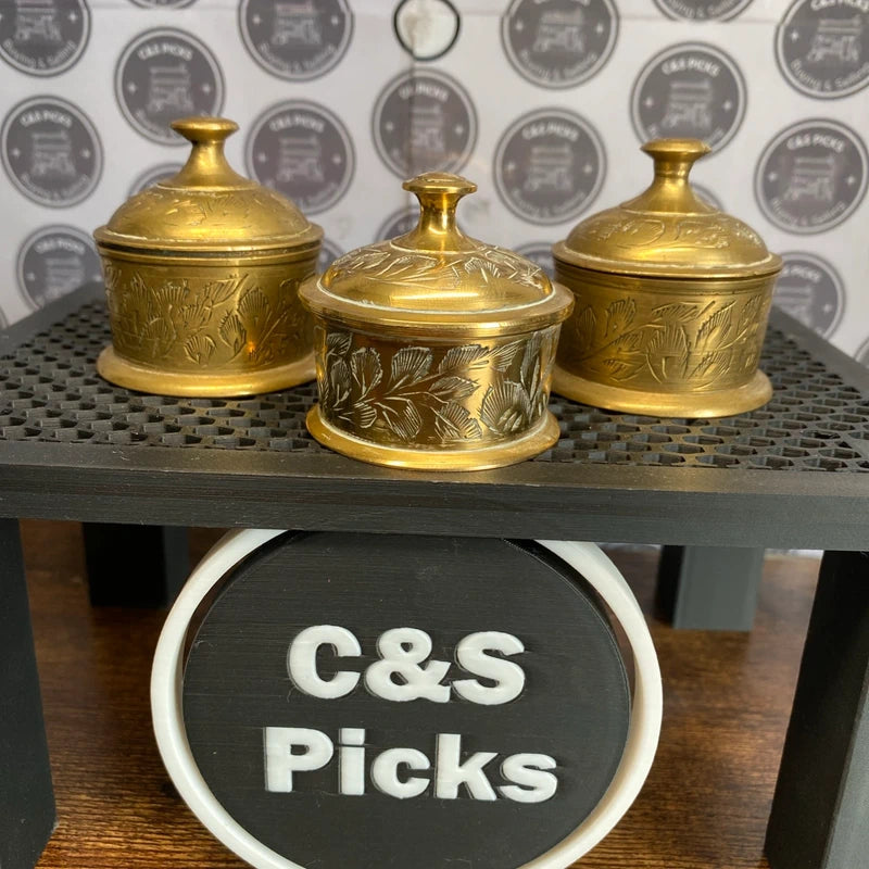 Vintage Engraved Brass Trinket Jar with Lid set of 3 Bundle Home Decor Prop UK