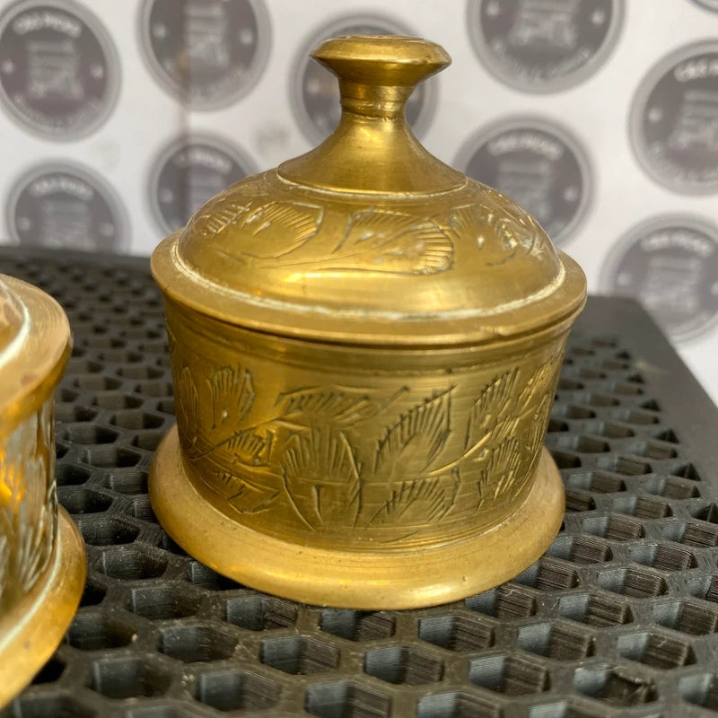 Vintage Engraved Brass Trinket Jar with Lid set of 3 Bundle Home Decor Prop UK