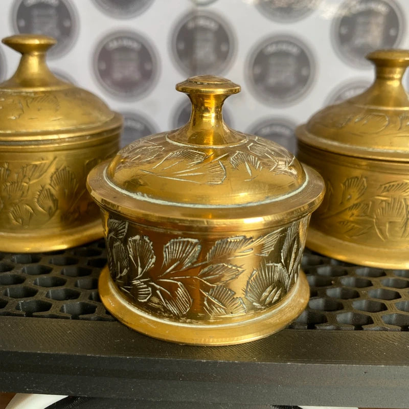 Vintage Engraved Brass Trinket Jar with Lid set of 3 Bundle Home Decor Prop UK