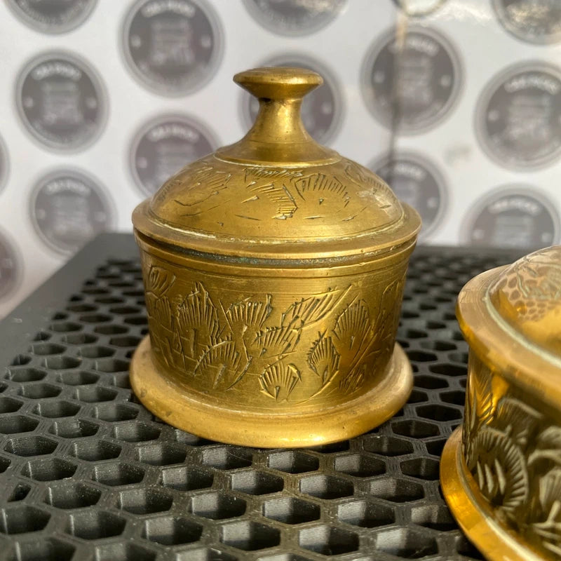Vintage Engraved Brass Trinket Jar with Lid set of 3 Bundle Home Decor Prop UK
