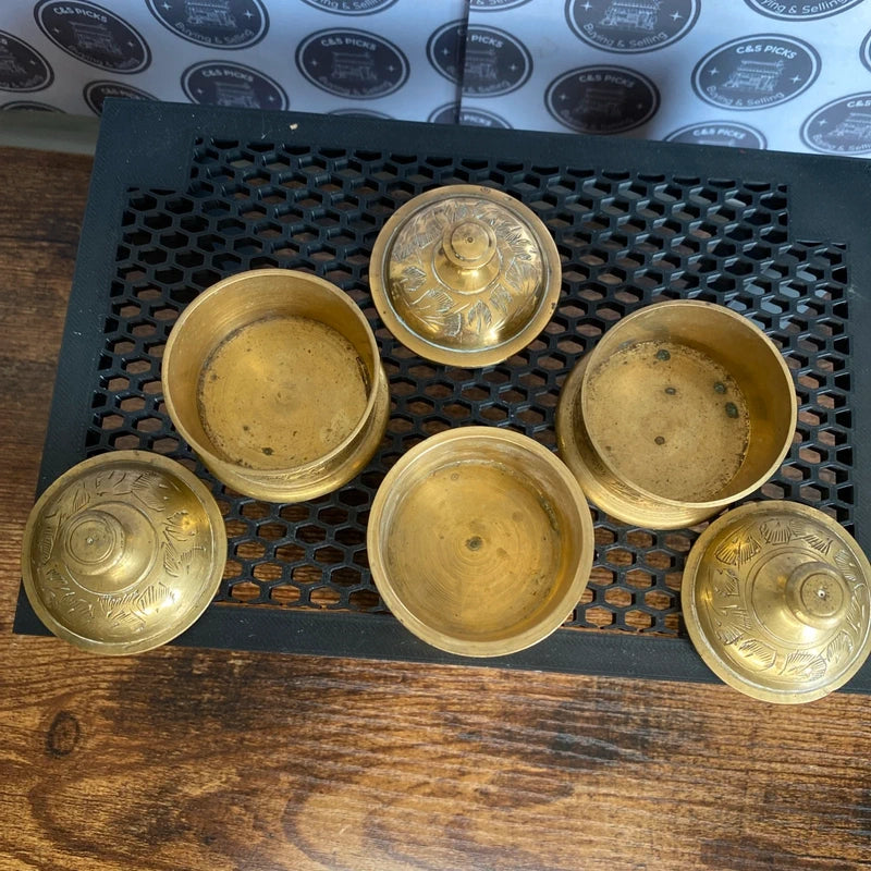 Vintage Engraved Brass Trinket Jar with Lid set of 3 Bundle Home Decor Prop UK
