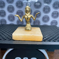 Vintage Egyptian Brass Goddess Isis Or Hathor Statue on Alabaster Stone Base 7cm
