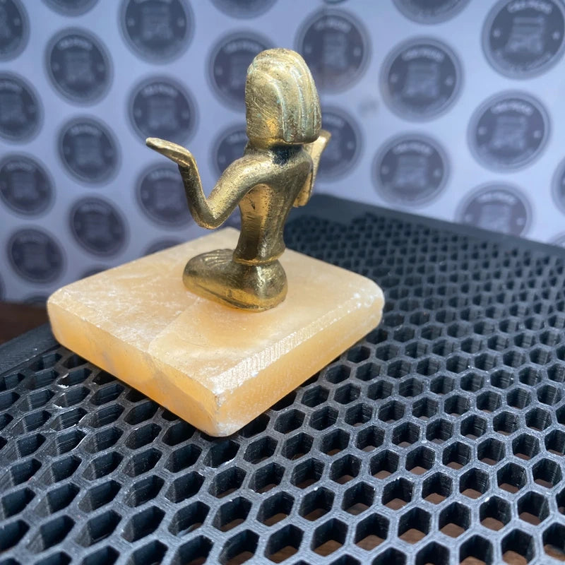 Vintage Egyptian Brass Goddess Isis Or Hathor Statue on Alabaster Stone Base 7cm